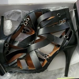 Black Scrappy  High-Heeled Sandal